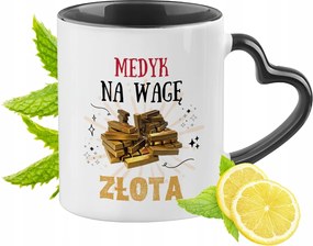 Fekete bögre szív alakú füllel orvosnak ajándékba