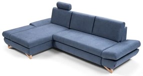 AVESTA ággyá nyitható kárpitozott L-alakú sarokkanapé tárolóval, balos, kék