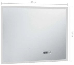 LED-es tükör érintésérzékelővel és időkijelzővel 80 x 60 cm