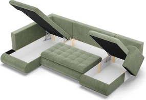 Tokio U sarokkanapé, 3 ágyneműtartóval, kordbársony, baloldali, zöld