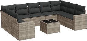 vidaXL 10 részes világosszürke polyrattan kerti ülőgarnitúra párnákkal