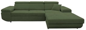 Kihúzható, jobbos L-alakú sarokülőgarnitúra tárolóval CASTELO, zöld