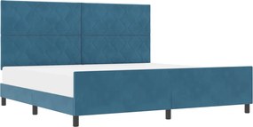 vidaXL Boxrugós ágy fejtámlával Sötét kék 200 x 200 cm Bársony