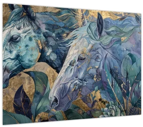 Üveg kép - Lovak arany háttérrel (70x50 cm)