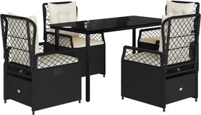 vidaXL 5 részes fekete polyrattan kerti étkezőgarnitúra párnákkal