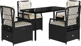 vidaXL 5 részes fekete polyrattan kerti étkezőgarnitúra párnákkal