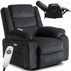 Elektromosan Vezérelhető Masszázsfunkciós Relaxfotel Fekete Színben. JASPER