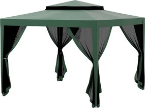 Outsunny 3x3m Kerti Pavilon Kültéri Napernyő 4 Leválasztott Szúnyoghálóval, Kétszintes Tető, Fém Váz, UV-ellenálló, Vízálló Pavilon | Aosom