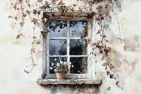 Fotótapéta Flizelina Épület Ház Fal Ablak Ősz Virágok 312x219 ragasztó