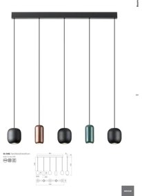 Redo 01-3481 - Csillár zsinóron BOOM 5xGU10/10W/230V fekete/zöld/barna