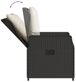 3 részes fekete polyrattan kerti étkezőgarnitúra párnákkal