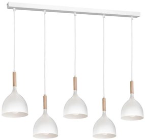 Csillár zsinóron NOAK 5xE27/15W/230V fehér/bükkfa