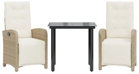 vidaXL 3 részes bézs polyrattan bisztrógarnitúra párnával