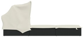 fekete polyrattan napozóágy összecsukható tetővel 213x63x97 cm