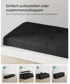 SONGMICS tárolós ülőke – összecsukható pad, 38 × 110 × 38 cm, tinta­fekete színben