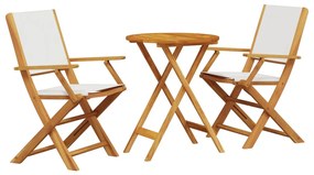 vidaXL 3 részes krémfehér szövet és tömör fa bisztrószett