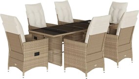 vidaXL 7 részes bézs polyrattan kerti étkezőgarnitúra párnákkal