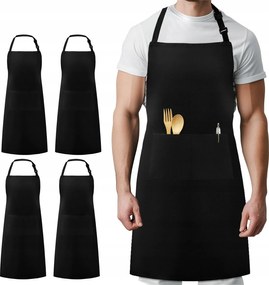 4 Db-os Kötény Szett Konyhai Kötény Fekete Gasztronómia Zseb