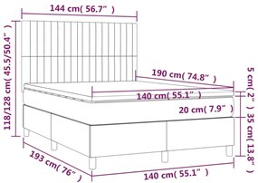 sötétszürke bársony rugós és LED-es ágy matraccal 140x190 cm