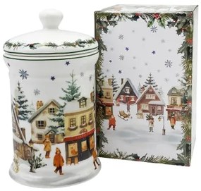 Karácsonyi porcelán keksztároló díszdobozban Christmas Village