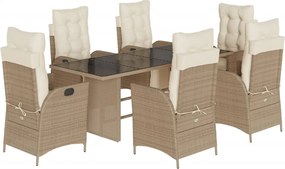 vidaXL 7 részes bézs polyrattan kerti étkezőgarnitúra párnákkal