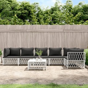 vidaXL 7 részes fehér acél kerti ülőgarnitúra párnákkal