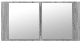 szürke sonoma akril LED-es tükrös fürdőszobaszekrény 90x12x45cm