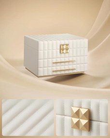 3 szintes ékszerdoboz tükörrel, ékszertartó 2 fiókkal, felhőfehér