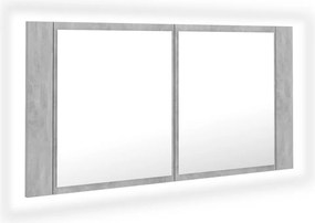 vidaXL betonszürke akril LED-es tükrös fürdőszobaszekrény 90x12x45 cm