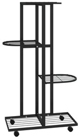 4 szintes fekete vas virágtartó állvány kerekekkel 44x23x80 cm