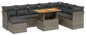 9-részes szürke polyrattan kerti ülőgarnitúra párnákkal