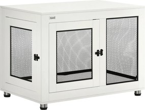 PawHut Otthoni Kutya Ketrec, 2 Ajtós Kutya Fészek, Mosogatógépben Mosható Párna, Állítható T lábakkal, Zárható, Nagy Kutya számára 30 kg-ig, Fehér, 94