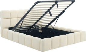 Ágy 160x200 cm méretben, ágyneműtartóval, krém színben, velúr kárpittal MURCJA