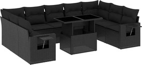 vidaXL 10 részes fekete polyrattan kerti ülőgarnitúra párnákkal