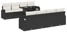 vidaXL Kerti Kanapé Szett párnával tárolóval 9 pcs Fekete Poly Rattan