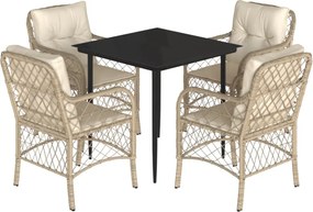 vidaXL 5 részes bézs polyrattan kerti étkezőgarnitúra párnákkal