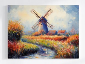 Poszter Tájkép Szabadtéri Táj Falu Szélmalom Folyó 80x60