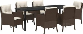 vidaXL Kert étkező szett párnával 7 pcs Barna polirattan