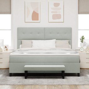 Boxspring Ágy Matraccal és Padlóval, Világosszürke, 180x200 cm, Bársony