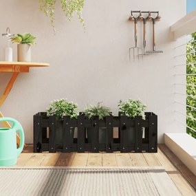 fekete tömör fenyőfa kerti magaságyás kerítéssel 100x30x30 cm
