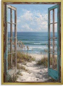 Poszter Falikép Fali dekoráció a nappaliba Ablak Kilátás a tengerpartra