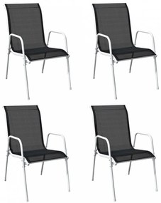 4 db fekete rakásolható acél és textilén kerti szék