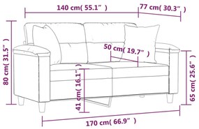 2 személyes bézs mikroszálas szövetkanapé párnákkal 140 cm