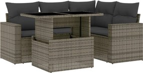 vidaXL 5 részes szürke polyrattan kerti ülőgarnitúra párnákkal