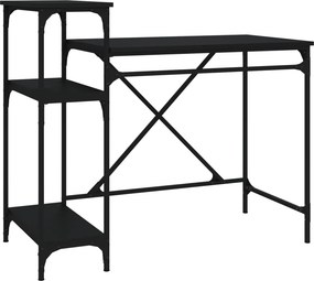 vidaXL fekete szerelt fa és vas íróasztal polcokkal 105x50x90 cm
