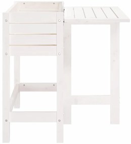 fehér tömör fenyőfa kerti ültetőláda összecsukható asztallappal