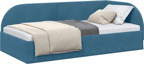 vidaXL Sarokágy keret fejtámlával Kék 80 cm x 200 cm Bársony