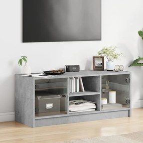 betonszürke TV-szekrény üvegajtókkal 102 x 37 x 42 cm
