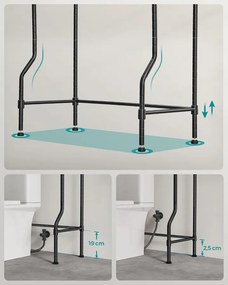 SONGMICS 4 Szintes WC feletti Állvány Akasztókkal és Toalettpapír-tartóval, 30 × 63 × 176 cm, Fekete