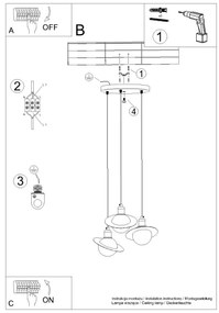 Sollux SL.1359 - Csillár zsinóron HYPERION 3xG9/8W/230V fekete